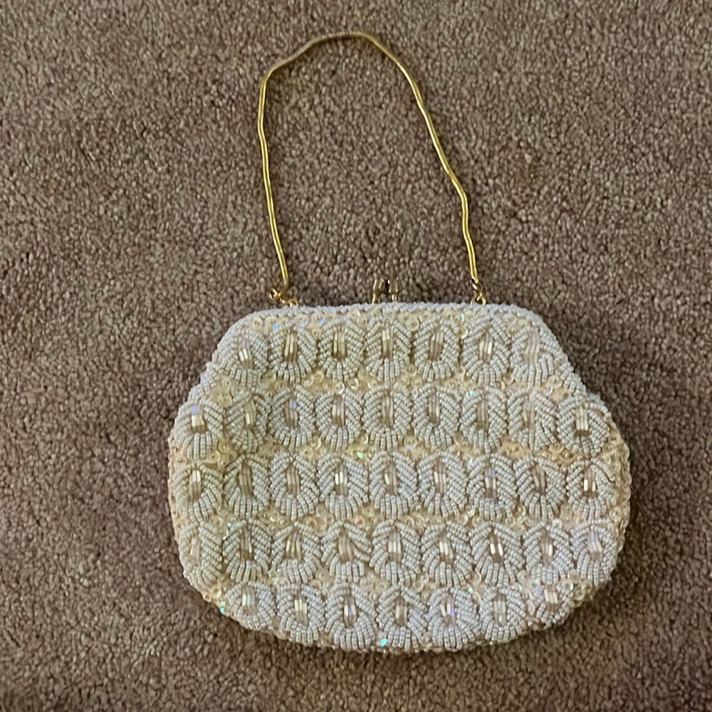 White beaded evening bag